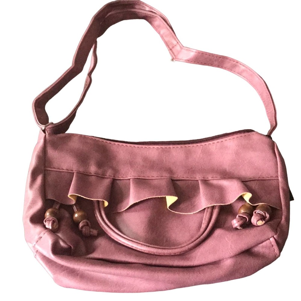FAUX LEATHER MAUVE RUFFLED CROSSBODY BAG